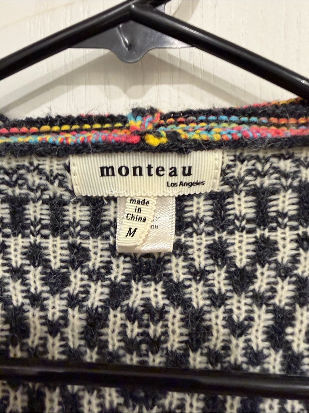 Monteau Black & White Patterned Hooded Cardigan with Multicolor Stripes - Picture 3 of 4